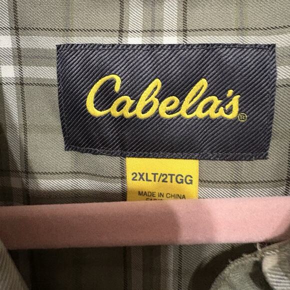 Cabelas Wrinkle Free Shirt Mens 2XLT Green Plaid Button Down Lightweight Pocket - Picture 3 of 8
